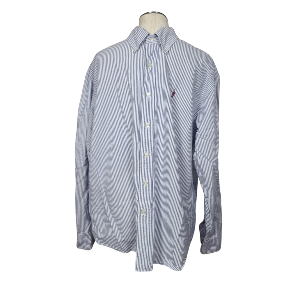J. Crew Factory White Blue Striped Button Down Long Sleeves Shirt L